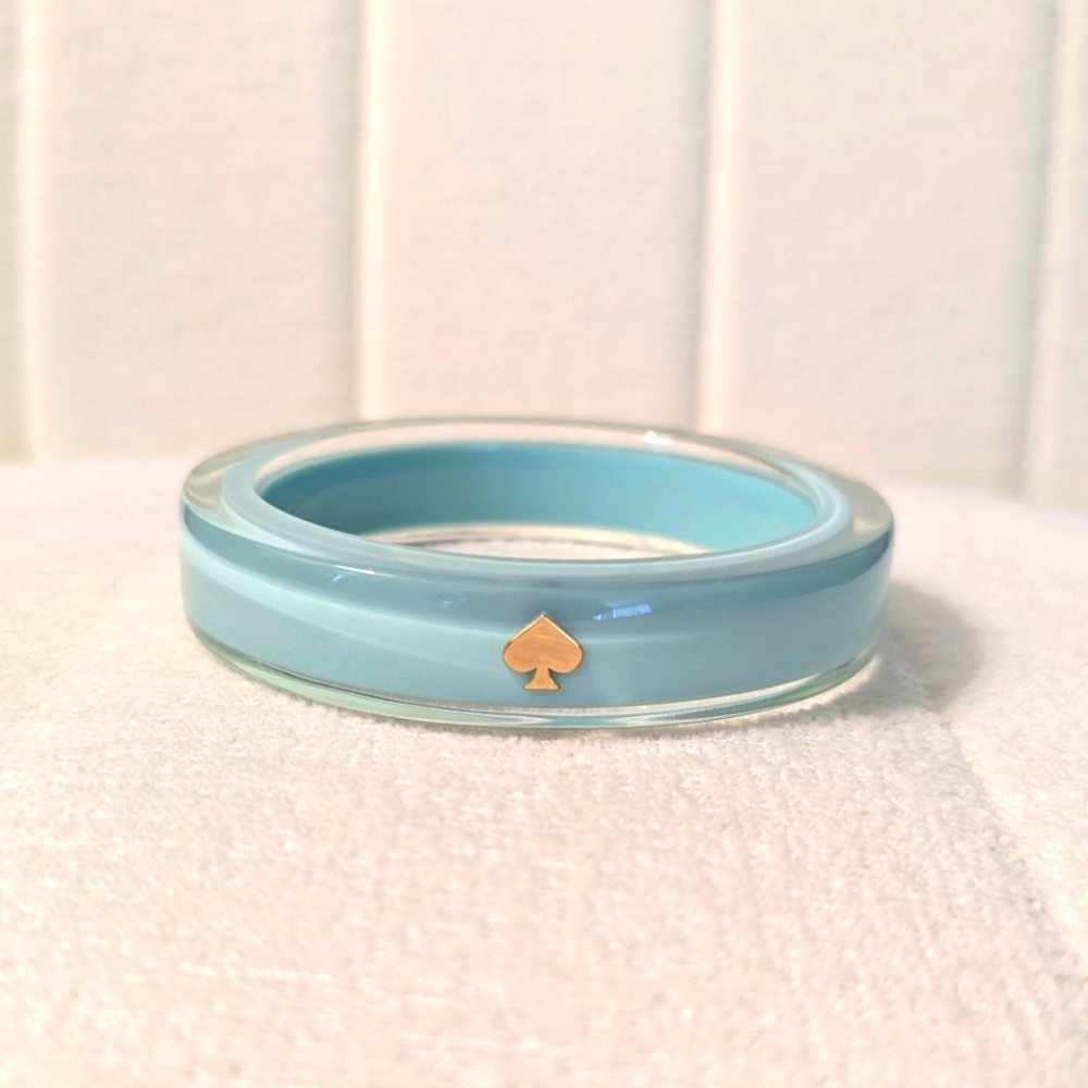 Kate Spade Lucite Turquoise Bracelet Mint Green Clear Gold Bangle Around Town